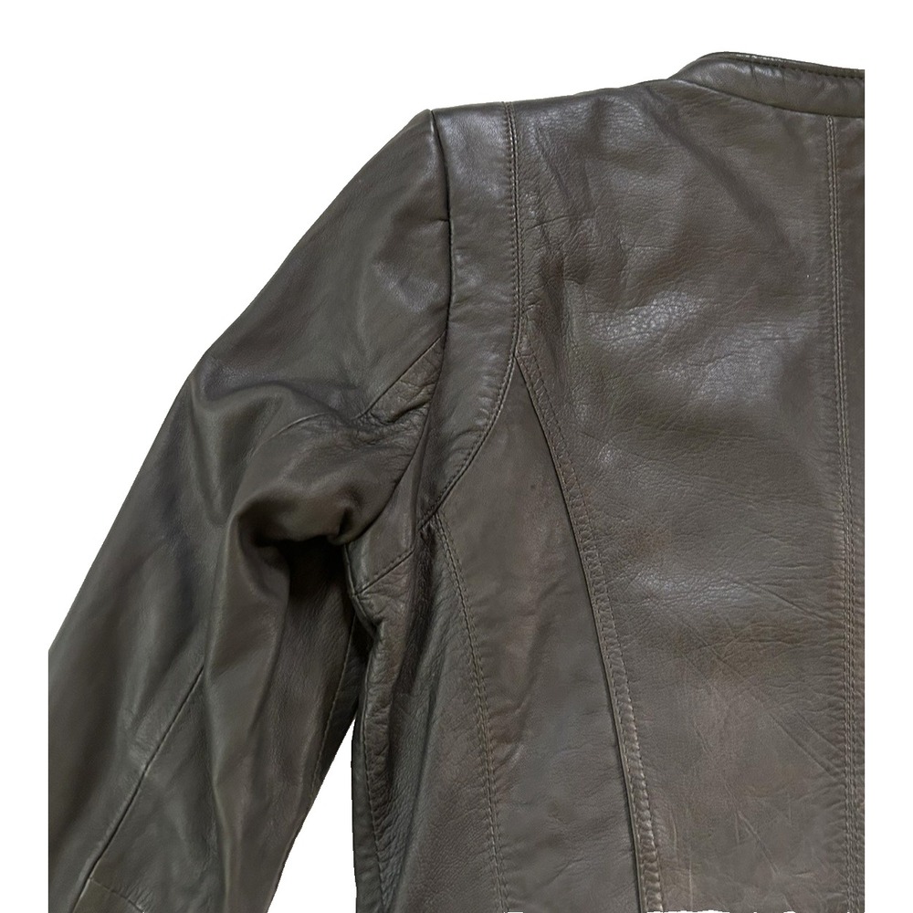 NWT Marc New York Andrew Marc Moto Mob Wife Grey Leather Jacket Size L - Picture 13 of 16